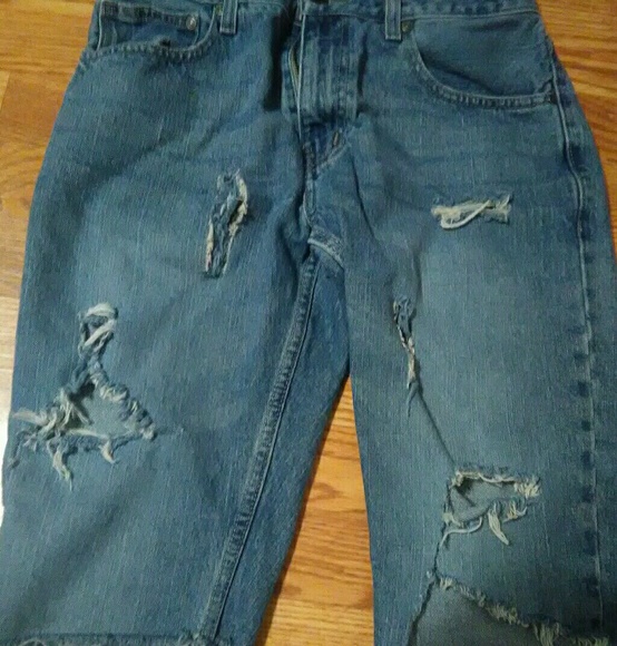 Men's Ripped and Cut Jean Shorts - Picture 1 of 4